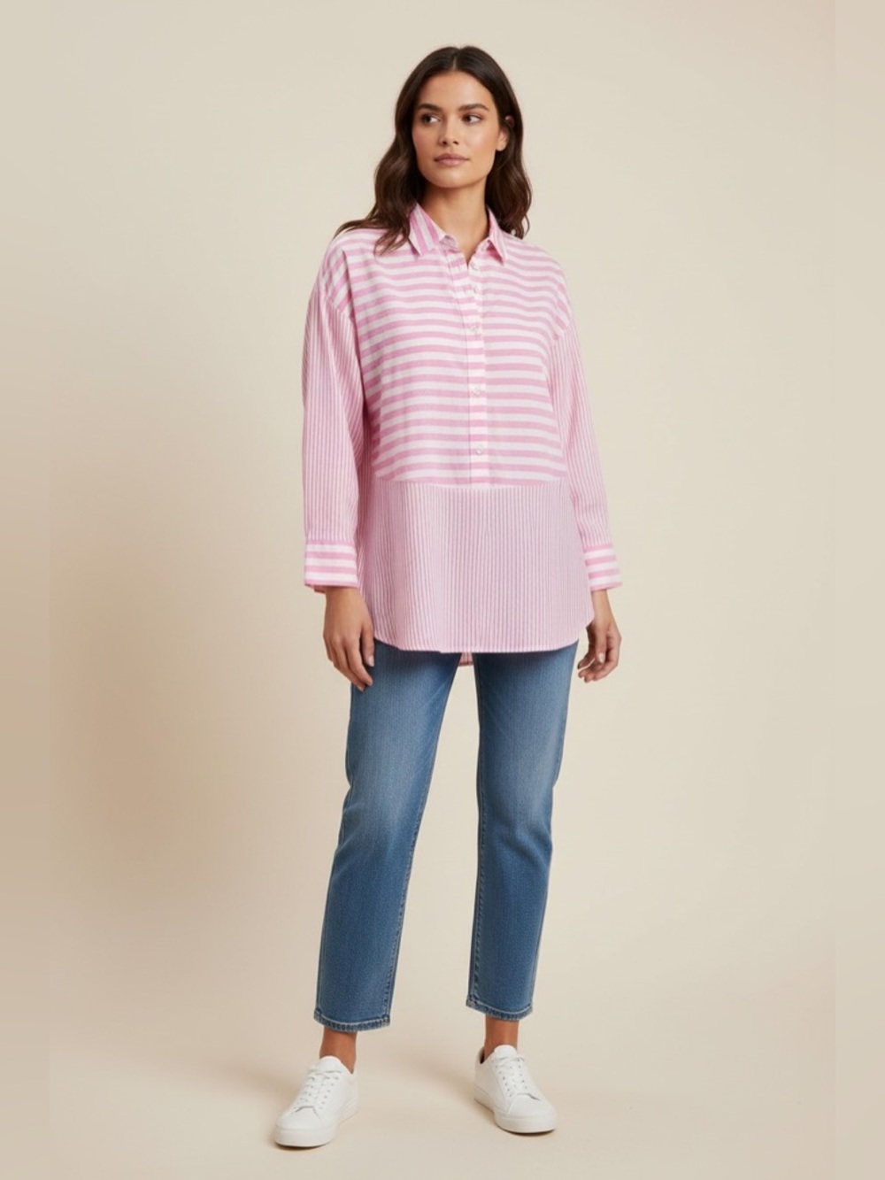 Alexander Jordan Women’s Size Large Long Sleeve Pink White Striped Blouse